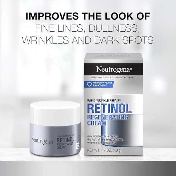 Neutrogena Retinol Pro+ Anti-Wrinkle Night Moisturizer, Rapid Wrinkle Repair, Anti-Aging Face & Neck Cream, Formulated without fragrance, parabens, dyes, & phthalates, Retinol, 1.7 oz