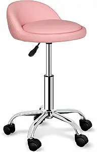 Nova Microdermabrasion Rolling Stool Swivel Salon Stool Chair Adjustable Drafting Stool Tattoo Office Massage Medical Facial Spa Stool with PU Cushion Backrest (Pink)
