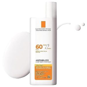 La Roche-Posay Anthelios Light Fluid Facial Sunscreen SPF 60, Lightweight Sunscreen For Face, Fluid Texture, Broad Spectrum SPF + Antioxidants, Oil Free & Oxybenzone Free, Travel Size 1.7 Fl. Oz.