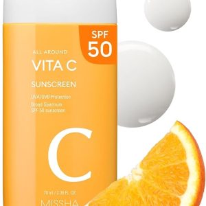 MISSHA All Around Vita C Sunscreen SPF 50/2.36 Fl Oz - Korean Sunscreen for face with Vitamin C for Even Tone, Lightweight, Non-Sticky, Sebum Control, Mother's Day gifts