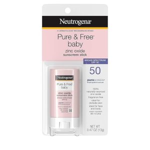 Neutrogena Pure & Free Baby Mineral Sunscreen Stick with Broad Spectrum SPF 50 & Zinc Oxide, Water-Resistant, Hypoallergenic, Paraben-, Dye- & PABA-Free Baby Face & Body Sunscreen, 0.47 oz