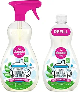 Dapple Baby Bottle & Dish Foaming Power Spray, Hypoallergenic Dish Soap for Baby Bottles, Powered by Plants, Fragrance Free, 16.9 Fl Oz (Pack of 2)