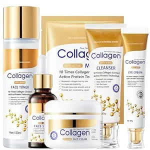 Collagen Skin Care Set, 6Pcs Anti Aging Face Care Sets for Women, Firming Skin, Shrink Pores, Smooth Wrinkles, Hydrating Skin Care Set Include Serum Face Cream Eye Cream Toner Cleanser Facial Mask1