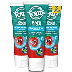 Tom's of Maine Fluoride Free Children's Toothpaste, Natural Toothpaste, Dye Free, No Artificial Preservatives, Silly Strawberry, 5.1 Ounce (Pack of 3) (Packaging May Vary)