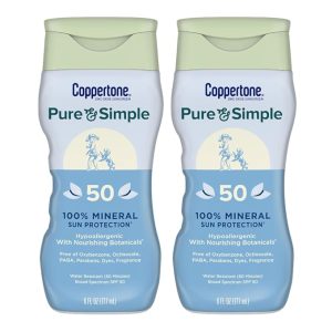 Coppertone Pure and Simple Sunscreen Lotion, SPF 50 Broad Spectrum Sunscreen with Zinc Oxide, 6 Oz, Pack of 2