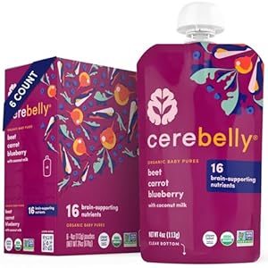 Cerebelly Baby Food Pouches – Organic Veggie Purees for Toddlers | No Added Sugar, Fiber, Non-GMO | Blended Toddler Pouches | 4 Ounce BPA-Free Pouch | Beet Carrot Blueberry | 6 Count