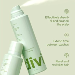 divi Dry Shampoo Spray for Women - Formulated to Absorb Oil, Balance the Scalp and Extend Time Between Washes - Free of Benzene, Butane, Propane and Talc, 5.3oz (1 Pack)