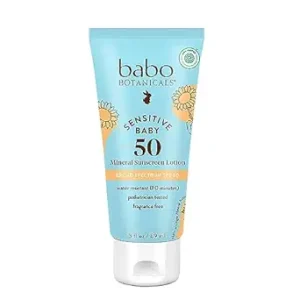 Babo Botanicals Sensitive Baby Mineral Sunscreen Lotion SPF50 - Natural Zinc Oxide - Face & Body - Fragrance-Free - Water-Resistant - EWG Verified - Vegan - Extra Sensitive Skin - For Babies & Kids