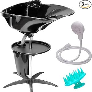 Portable Shampoo Bowl, Salon Wash Sink Bundle Unit Hair Washing Basin, with Bucket Shower and Massage Brush, Suitable for Barber Stores, Homes, Beauty Salon, Elderly and pregnant women Shampoo Bowl