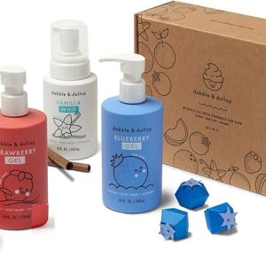 Dabble & Dollop USA Bundle, 3-in-1 Natural Bubble Bath, Body Wash & Shampoo for Kids, USA-Made, Paraben & Sulfate Free, Vegan, Tear-Free, Strawberry, Vanilla & Blueberry (Set of 3)