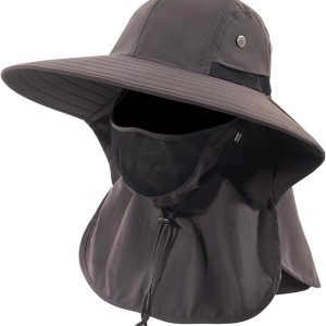 Mens Women Fishing Hat UPF 50+ Wide Brim Sun Hat with Face Cover & Neck Flap