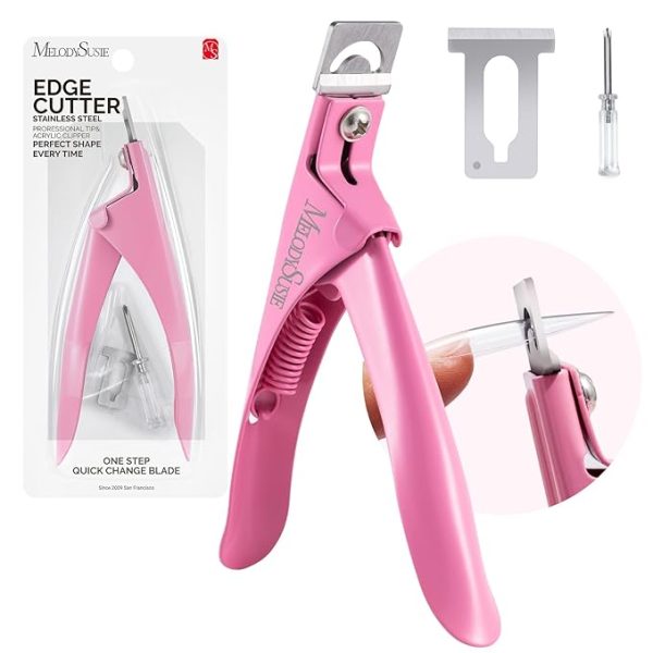 MelodySusie Acrylic Nail Clippers, Professional Nail Clippers Cutters for Acrylic Nails Fake Nail Tips, Adjustable Stainless Nail Trimmer, Manicure Tool for Salon Home Nail Art, Pink