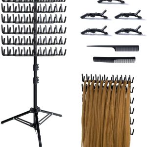 Braiding Hair Rack Standing Hair Extension Holder Hanger, 144 Pegs Hair Divider Rack for Braiding Hair Separator Stand Display Stand (black)