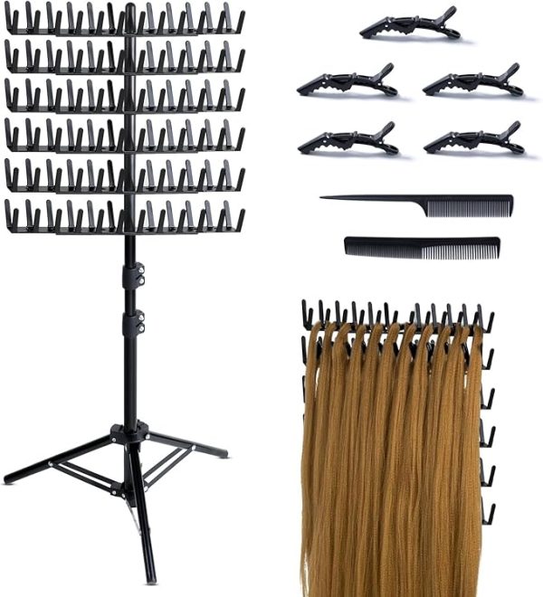 Braiding Hair Rack Standing Hair Extension Holder Hanger, 144 Pegs Hair Divider Rack for Braiding Hair Separator Stand Display Stand (black)