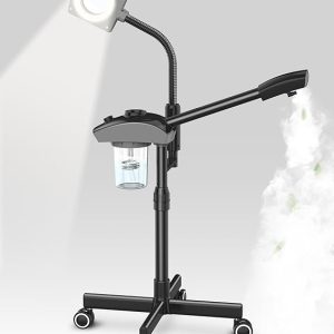 TASALON Professional Ionic Facial Steamer, 2-in-1 Face Steamer for Facial with 3X Magnifying Foldable Arm, Mist Face Steamer Salon Spa Beauty Skin Care Equipment, Aroma Therapy Nozzle Included- Blcak