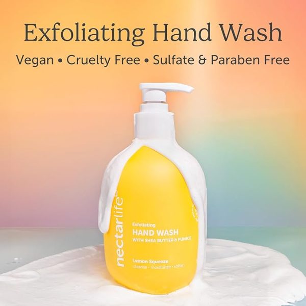 Nectar Life Hand Wash 14oz, Exfoliating and Moisturizing Hand Wash Scrub with Volcanic Pumice, Jojoba Oil & Shea Butter (Lemon Squeeze)