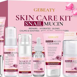 Gifts for Women,Skin Care Set,Anti-aging Moisturizing Repair Soothing Snail Mucin Serum Hydrating Facial Skin Care Routine Kit for Dull Skin & Dry Skin,Travel Skincare Gift Set Teenage Teen Girl Gifts