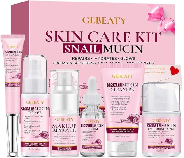 Gifts for Women,Skin Care Set,Anti-aging Moisturizing Repair Soothing Snail Mucin Serum Hydrating Facial Skin Care Routine Kit for Dull Skin & Dry Skin,Travel Skincare Gift Set Teenage Teen Girl Gifts