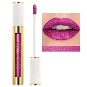 MAKI YIKA Hot Pink Lipstick for Women Metallic Lipsticks Glitter Long Lasting Lipstick No Smudge No Transfer Liquid Lip Gloss (BR19 Unheated)