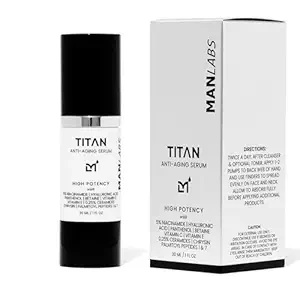 Titan High Potency Anti Aging Face Serum for Men - Mens Facial Moisturizer with Hyaluronic Acid, 5% Niacinamide, Peptides, Vitamin C for Dark Spots, Wrinkles, Fine Lines - Unscented, 1 Fl Oz Visit the Man Labs Store