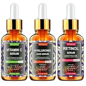 3 Pack Face Serum Set - Includes Vitamin C, Retinol & Hyaluronic Acid - Firming, Brightening & Hydrating - Reset Your Skin Day and Night