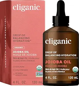 Cliganic Organic Jojoba Oil, 100% Pure (4oz) | Moisturizing for Face, Hair, Skin & Nails | Natural Cold Pressed Hexane Free | Base Carrier Oil (Packaging May Vary)