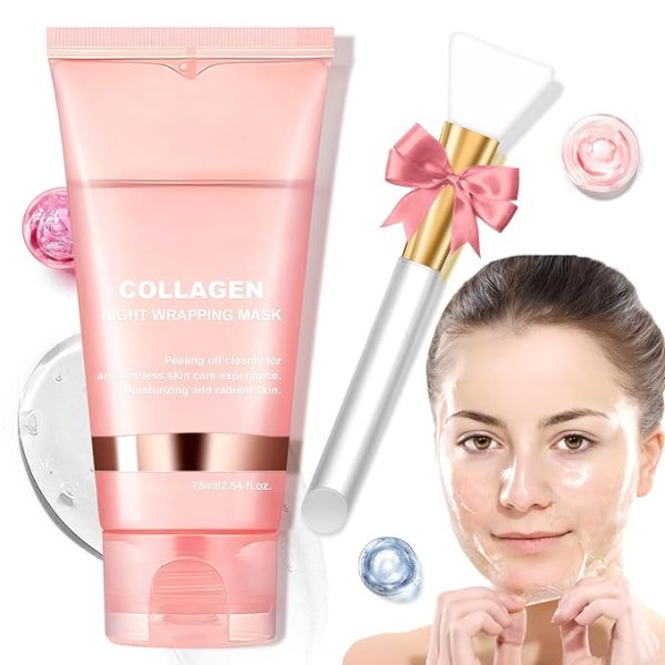 Collagen Overnight Wrapping Peel Off Face Mask Collagen Face Mask Overnight-Deep Hydration Care, Reduce Sagging & Dullness for Glowing Skin 2.65 fl.oz Collagen Night Wrapping Mask (1PCS)