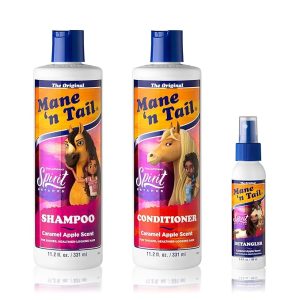 Mane 'n Tail Spirit Untamed Shampoo, Conditioner & Detangler Set – Caramel Apple Scented, Gentle Coconut Oil Formula for Kids, Soft, Silky Hair (Shampoo & Conditioner 11.02 oz Each, Detangler 3.4 oz)