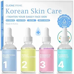 Korean Skin Care Set For Women - Gift For Women Korean Anti Aging Skin Care Products Lifting, Firmness & Hydration Essence, Mask, Booster & Ampoule Set for Radiant Smooth Looking Skin