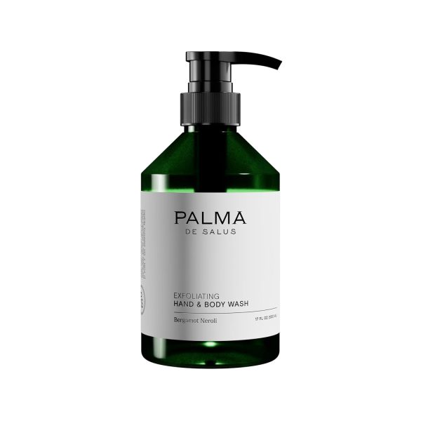 Plant-Based Exfoliating Hand & Body Wash | Hydrating Formula with Avocado Oil & Betaine | Gentle scrub with upcycled olive pits | Organic Bergamot Neroli Scent | 17 fl oz