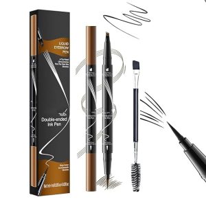 Two Eyebrow Pencils, 2025 NEW Waterproof Magic Eyebrow Pencil, Dual-Ended 3D Microblading Eyebrow Pen with 4 Tip & Eyebrow Brush, Makeup Long-Lasting Eyebrow Pen for Women (02#Dark Brown*2)
