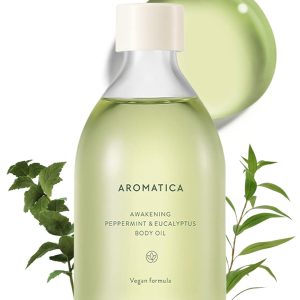 AROMATICA Awakening Body Oil Peppermint & Eucalyptus Aromatherapy Oils, Scented Body Oil, After Shower Natural Oil for Women, Non-Greasy Body Serum, Body Moisturizer for Dry Skin 3.38 fl. oz