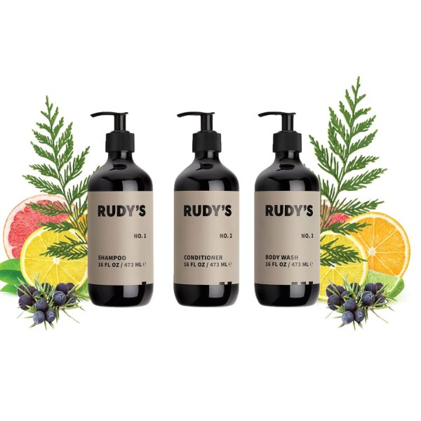 RUDY's 1-2-3 Shower Essentials Bundle - Shampoo, Conditioner, and Body Wash - Natural Ingredients, Sulfate & Paraben Free (16 fl oz Each)