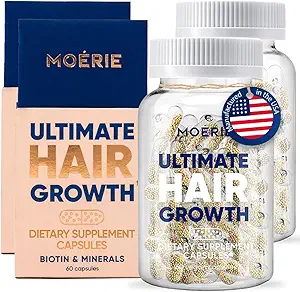 Moerie Hair Growth Supplement for Women & Men - Hair Skin and Nails Vitamins With Biotin, Q10 & Minerals - For Thicker, Fuller Hair & Hair Loss Treatment - Advanced Beadlet Delivery System - 120 Pills