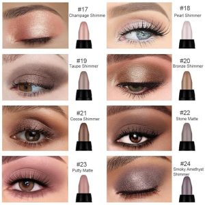 evpct 8Pcs Cream Eye Shadow Brightener Sticks Set for Eyes, Champagne Pearl Taupe Bronze Cocoa Stone Putty Smoky Amethyst Shimmer Matte Pencil Eye shadow Applicator Stick Palette Makeup Waterproof 03