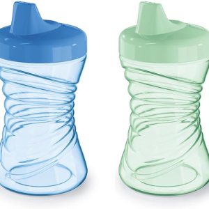 NUK Fun Grips Hard Spout Sippy Cup, 10 oz. | Easy to Hold, BPA Free, Spill Proof Toddler Cup, 2pk, Blue and Green