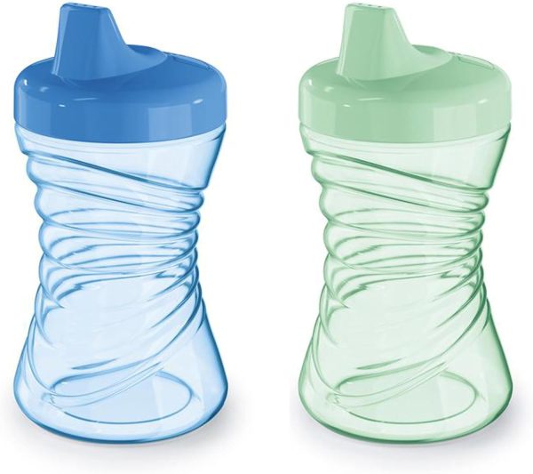 NUK Fun Grips Hard Spout Sippy Cup, 10 oz. | Easy to Hold, BPA Free, Spill Proof Toddler Cup, 2pk, Blue and Green