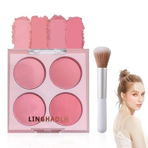 4 Colors Blush Palette for Cheeks,Face Matte Contour Blush Makeup Palette,Buildable Shimmer Facial Cheek Blusher Shades,Blendable Cosmetic Makeup Blush with Blush Brush 01