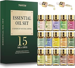 Essential Oils by FUHITIM,15 Pcs Essential Oil Set - for Diffuser, Massage, Fragrance Oil Scent for DIY Candle and Soap Making (15 * 5ML)