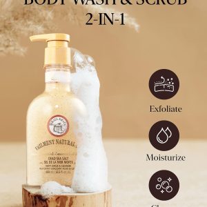 NATURAL SPA DEAD SEA SALT 2-in-1 BODY WASH & BODY SCRUB(13.53fl.oz) - Natural Exfoliating Salt Scrub for Deep Cleansing - Effective on Scars & Wrinkles - Moisturize Skin Polishes