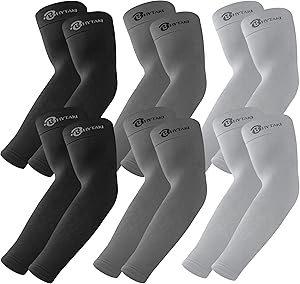 BHYTAKI 6 Pairs UV Sun Protection Arm Sleeves, UPF 50 Sports Cooling Arm Compression Sleeves for Men Women Teenager
