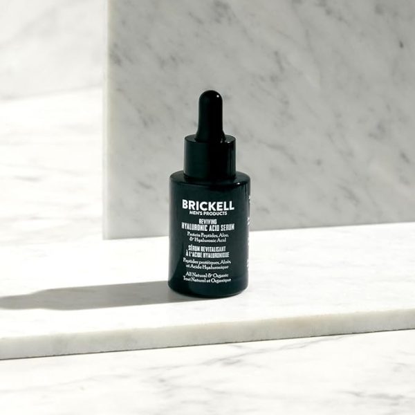 Brickell Men's Anti Aging Hyaluronic Acid Serum for Face, Reviving Day Serum for Men, Natural and Organic with Protein Peptides to Restore Firmness and Collagen, 1 Ounce, Scented
