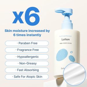 BEBESUP] Daily Hydration Baby Lotion | Korean Skincare for Sensitive & Atopic Skin 100-Hour Hydration Organic Rice & Ceramide Formula Hypoallergenic Fast Absorbing 10.14 fl. oz