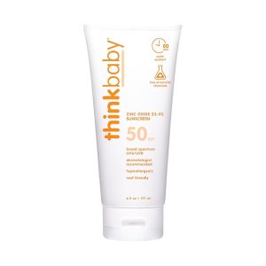 Thinkbaby SPF 50+ Baby Mineral Sunscreen – Safe, Natural Sunblock for Babies - Water Resistant Sun Cream – Broad Spectrum UVA/UVB Sun Protection – Vegan Baby Sunscreen Lotion, 6 Oz.