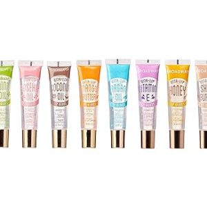 Ruby Kisses Broadway Vita-Lip Clear Lip Gloss (8 Pack), Ultra-Hydrating & Soothing Formula with Vitamins, High-Shine Non-Sticky Finish Lip Balm with Mint, Rosehip, Coconut, Mango, Argan, Honey, Shea