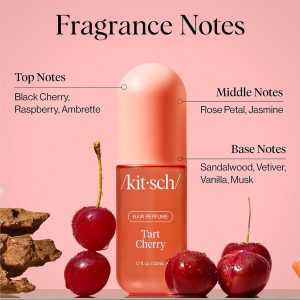 Kitsch Tart Cherry Hair Perfume For Women - Clean, Deodorizing, and Patented Odor-Eliminating Technology, Body Mist - Freshen Hair, Body & Pillows - Black Cherry, Raspberry, Jasmine, Sandalwood - 50ml