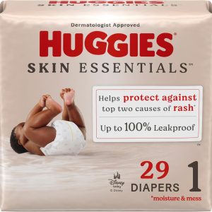 Huggies Size 1 Diapers, Skin Essentials Baby Diapers, Size 1 (8-14 lbs), 29 Count, Packaging May Vary