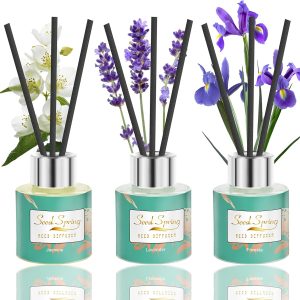 Reed Diffuser Set of 3, Seed Spring Lavender Jasmine Freesia Oil Scent Diffuser Sticks Office Home Fragrance Products 1.7oz x 3