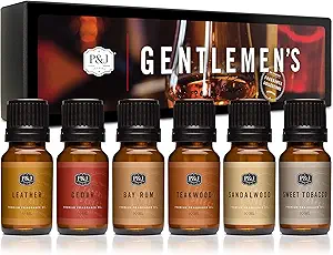 P&J Trading Fragrance Oil Gentlemen's Set | Leather, Sweet Tobacco, Teakwood, Bay Rum, Cedar, Sandalwood Candle Scents for Candle Making, Freshie Scents, Soap Making Supplies, Diffuser Oil Scents