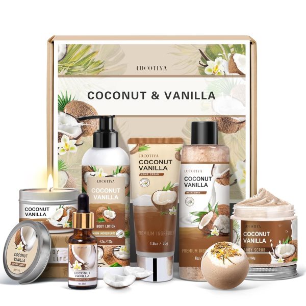 Bath and Body Gifts Set for Women - Vanilla Coconut Spa Gift for Birthday, Thank You, Self Care - Relaxing Bath Sets for Mom, Grandma, Girlfriend, Sister, Friends